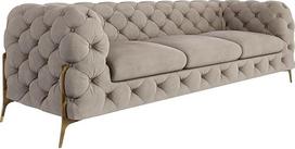 „Milton“ 3-vietė „Chesterfield“ sofa, skirta svetainei – poilsio sofa su chromuotomis kojelėmis, atskirai stovinti baldų apmušalų sofa ir sofų komplektas, tamsiai kreminės spalvos, 243 x 73 x 100 cm