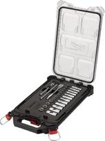 „Milwaukee“ ratchet ir galvutinių raktų rinkinys, 1/4 colio, metrinis, 28 dalių, „Packout Compact Organiser Slim“ dėkle