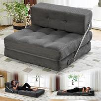 „Mingone“ 3-in-1 sofos-lovos be atramų, pilkos spalvos | Grindų sofa, skirta svetainei, miegamajam, biurui, svečių kambariui ar kino salei, 80 x 80 – 185 x 80 cm, velvetinis audinys