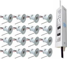 „Mini LED“ prožektorius, 1 W, 12 V, su 230 V transformatoriumi, šilta balta spalva, 3000
