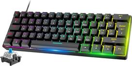 „Mini“ 60 % RGB žaidimų klaviatūra, mechaniniai mėlynieji jungikliai, kompaktiška 62 klavišų klaviatūra, 18 RGB LED „Chroma“ apšvietimas, nuimamas USB C tipo kabelis, britiškas klavišų išdėstymas, ergonomiška, skirta kompiuteriams, „Mac“ ir nešiojamiesiem