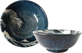 „Mino“ keramikos indai AKD201: japonų keramikinė dubenėlė, skirta ramen makaronams ir donburi patiekalams, su Fudži kalno ir didžiosios bangos motyvais, mėlynos spalvos (2 vnt. rinkinys). Pagaminta Japonijoje. AKD201 (2 vnt. rinkinys)