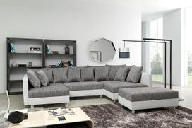„Minsk XXL“ kampinė sofa su pufu, balta / šviesiai pilka