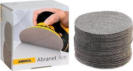 „Mirka Abranet Ace“ šlifavimo diskai, skersmuo 150 mm, grūdėtumas P150, 50 vnt. pakuotė su „Velcro“ tvirtinimu | Iš dalies keraminiai, ypač patvarūs, idealiai tinka kietoms paviršiams, medžiui, metalui; suderinami su 150 mm ekscentriniais šlifuokliais