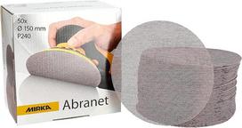 „Mirka Abranet“ šlifavimo diskai su tinkleliu, Ø 150 mm, su rankena / grūdėtumas P240 / 50 vnt. / skirti medžio, glaisto, lako, kompozitų šlifavimui / šlifavimas be dulkių / 5424105025 | Tinkliniai šlifavimo diskai su grūdėtumu P240, idealiai tinka medžio