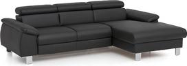 „Mivano Mickey“ kampinė sofa su šezlongu / L formos sofa su miego funkcija, daiktų laikymo dėže ir reguliuojamu galvūgaliu / 244 x 72 x 166 cm / dirbtinė oda, juoda