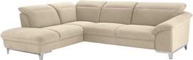 „Mivano Teresa“ kampinė sofa / L formos sofa su reguliuojamu atlošu ir pufu / 293 x 84 x 232 / kreminės spalvos mikropluoštas