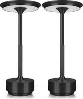 „MMOBIEL“ belaidė LED stalo lempa, įkraunama metalinė lempa su jutikliniu valdymu, sklandus 3 spalvų šviesos reguliavimas, USB-C jungtis, 5200 mAh baterija, skirta miegamajam, restoranui, vidaus ir lauko naudojimui – 2 vnt. rinkinys – juoda