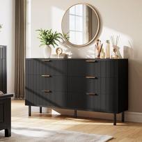„Modern Wave Design“ – komoda su 6 stalčiais – plati medinė komoda su metalinėmis kojomis ir rankenėlėmis – ypač stabili, apsaugota nuo apvirsties – skirta miegamajam, prieškambariui, svetainei – spalva: juoda