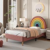 „ModernLuxe“ viengulė lovos rėmas su groteliniu pagrindu ir aukščio reguliuojamu galvūgaliu, medinėmis atraminėmis grotelėmis, lengvai surenkama, apmušta lova suaugusiems ir paaugliams, aksominė, rožinė, 90 x 190 cm