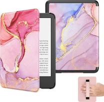 „MoKo“ „Kindle“ 6 colių dėklas (11-oji karta, 2024/2022 m.) – šviesiai rožinis auksinis marmuras | Lengvas dėklas su rankos dirželiu, automatinis miego režimo įjungimas ir išjungimas