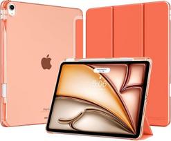 „MoKo“ „iPad Air“ 13 colių dėklas (M4/M3/M2) 2026/2025/2024 m. su „Pencil“ laikikliu | Plonas, lengvas, tris kartus sulankstomas apsauginis dėklas „iPad Air 13“ su kietu, permatomu PC nugarėle, automatine miego/pabudimo funkcija, oranžinės spalvos
