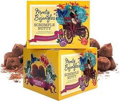 „Monty Bojangles“ „Scrumple“ riešutų ir kakavos milteliais apibarstyti triufeliai, 2 x 150 g, šokoladų dovanų rinkinys, traškūs šokoladiniai triufeliai su lazdyno riešutų skoniu, apdovanojimus pelnę prabangūs šokoladai – dovana