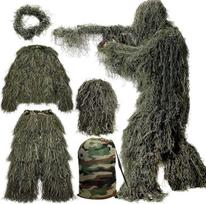 „MOPHOTO“ 5-in-1 „Ghillie“ kostiumas, 3D kamufliažinis medžioklės komplektas, kurį sudaro striukė, kelnės, gobtuvas ir šautuvo dėklas, 5-in-1 (vidutinis arba didelis dydis), miško žalia, miško žalia