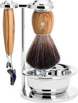 „MÜHLE Vivo“ skutimosi rinkinys, suderinamas su „Gillette“ peiliukais, juodas pluošto šepetėlis, laikiklis su dubenėliu, alyvuogmedžio rankenos – veganiškas