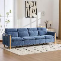 „MURUL“ sofų komplektas, didelė, U formos, modulinė sofa su pufu ir daiktų laikymo skyriumi, medinės stalo kojos, patogi audinio sofa, idealiai tinka svetainei, šeimos poilsio zonai, mėlyna šenilė