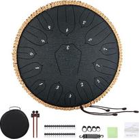 „Musfunny“ liežuvinis būgnas „Handpan“ – plieninis liežuvinis būgnas: 12 colių, 15 tonų, D-dur „Handpan“ instrumentas su natų knyga ir nešimo maišeliu, skirtas gimtadienio dovanai, meditacijai ir jogai (juodas) | D-dur plieninis liežuvinis būgnas su natų