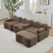 „Muskel“ 3-vietė L formos „Boneless Lounge“ sofa su pufu, 32D didelio tankio putplastis, modulinė sofa, ruda