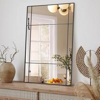 „Muzilife“ sieninis veidrodis „Window Mirror“ su metaliniu rėmu, 90 x 60 cm | Juodas stačiakampis dekoratyvinis veidrodis, skirtas miegamajam, valgomajam, prieškambariui, vonios kambariui; galima pakabinti arba atremti į sieną