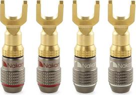 „Nakamichi FanLock Excel“ serijos 24K auksu padengta Y tipo jungtis, 10 AWG – 18 AWG, 4 mm storio, skirta garsiakalbių stiprintuvams, „Hi-Fi“ stereo namų kino garso kabelio greitam prijungimui, 4 vnt. pakuotė (2 poros)