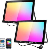 „NATPOW“ LED lauko prožektorius, 200 W išmanusis RGB prožektorius su nuotolinio valdymo pultu, „Bluetooth“ programėle, LED prožektorius, spalvą keičiantis prožektorius, IP66 atsparus vandeniui prožektorius sodams ir kiemams