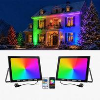 „NATPOW 200 W“ išmanusis RGB LED prožektorius lauke, RGB prožektorius su nuotolinio valdymo pultu ir „Bluetooth“ programėle, LED prožektorius su spalvų keitimo funkcija, IP66 atsparus vandeniui prožektorius sodams ir kiemams