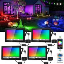 „NATPOW“ RGB lauko prožektorius, 30 W, LED prožektorius, spalvą keičiantis prožektorius su nuotolinio valdymo pultu ir „Bluetooth“ programėle, IP66 atsparus vandeniui prožektorius, skirtas lauko sodams, vakarėliams, fasadams ir kiemams