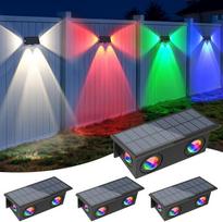 „NATPOW“ saulės energija maitinamas lauko sieninis šviestuvas, RGB, 7 spalvų, su 4 LED lemputėmis, automatiškai įsijungiantis ir išsijungiantis, spalvas keičiantis LED tvoros šviestuvas, IP65 atsparumas vandeniui, skirtas tvorai, sienai, sodui, takui, 4 v