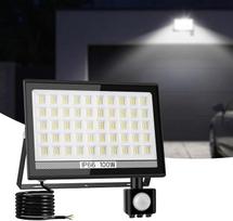 „NATPOW“ 100 W LED lauko prožektorius su judesio jutikliu, 11 000 LM, 6 000 K šaltai balta šviesa, IP66 atsparus vandeniui lauko prožektorius, aliuminis prožektorius su ypač ryškia šviesa, skirtas garažui, privažiavimo keliui, sodui ir
