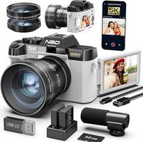 „NBD 5K“ skaitmeninis fotoaparatas, 64 MP, automatinis fokusavimas, 16 kartų skaitmeninis priartinimas, baltos spalvos | 3 colių 180° atlenkiamas ekranas, „Wi-Fi“, mikrofonas, plataus kampo / makro režimai, 2 baterijos, 32GB kortelė, tinkamas vlogams, ke
