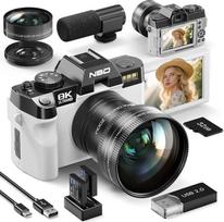 „NBD“ 8K skaitmeninis fotoaparatas, 64 MP, su automatiniu fokusavimu, 16 kartų skaitmeniniu priartinimu, baltos spalvos
