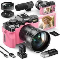 „NBD“ 8K skaitmeninis fotoaparatas, 64 MP, su automatiniu fokusavimu, 16 kartų skaitmeniniu priartinimu, rožinis