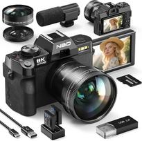 „NBD“ 8K skaitmeninis fotoaparatas, 64 MP, su automatiniu fokusavimu, 16 kartų skaitmeniniu priartinimu, juodos spalvos | 3 colių 180° atlenkiamas ekranas, „Wi-Fi“ programa, mikrofonas, plataus kampo / makro režimai, 2 baterijos, 64GB kortelė, tinkamas v