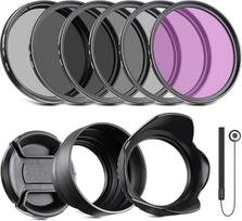 „NEEWER“ objektyvo filtrų rinkinys: 46 mm UV, CPL ir ND filtrai (ND2, ND4, ND8), FLD filtras, tulpės formos rėmelis, sulankstomas guminis rėmelis, filtrų maišelis, saugos diržas ir valymo servetėlė