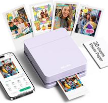 „Nelko Photo Printer PP01“ spalvotas nešiojamas mini nuotraukų spausdintuvas, violetinis | Išmaniesiems telefonams skirtas rašalinis lipdukų spausdintuvas, suderinamas su „iOS“ ir „Android“ sistemomis, įdomi redagavimo programa, komplekte – 20 lapų lipnau