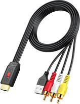 „Neoteck“ RCA–HDMI keitiklis, 1080P AV–HDMI vaizdo ir garso keitiklis su 16:9/4:3 formato konversija, integruotas 150 cm ilgio RCA–HDMI kabelis, skirtas DVD, VHS ir VCR grotuvams