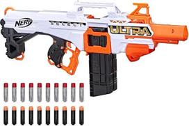 „Nerf Ultra Select“ visiškai motorizuotas šautuvas, skirtas šaudyti į tolimus taikinius arba tiksliai, su šovinių dėžutėmis ir strėlėmis, suderinamas tik su „Nerf Ultra“ strėlėmis, 7,9 x 71,1 x 30,5 cm