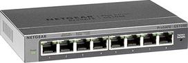 „Netgear GS108E-300PES“ 8 prievadų išmanusis valdomas gigabito komutatorius (iki 2000Mbps, „plug-and-play“, konfigūruojamas naudojant vokišką grafinę vartotojo sąsają, VLAN, QoS/DoS, IGMP snooping, be ventiliatoriaus, metalinis korpusas)