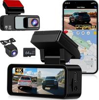 „NHOPEEW“ 4K dviguba vaizdo registravimo kamera su „Wi-Fi“ ir GPS, 3,16 colio IPS automobilinė kamera: priekinė – 4K, galinė – 1080p, naktinio matymo funkcija, ciklinis įrašymas, G-jutiklis, 24 valandų stovėjimo režimas + 64GB TF kortelė