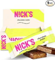 „NICKS“ šokoladinis vaflių batonėlis, mažai angliavandenių turintys vafliniai sausainiai, šokoladinis batonėlis, 165 kalorijos, užkandis be pridėto cukraus, saldumynai be glitimo (9 „Kexbar“ po 35 g)