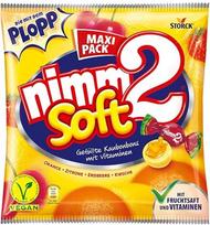 „nimm2 soft“ – minkšti saldainiai su skystu vaisių sulčių įdaru ir vitaminais, skirti vaikams ir suaugusiems užkandžiams (1 maišelis po 345 g) | Minkšti saldainiai keturių skonių: citrinų, apelsinų, vyšnių ir braškių; saldainiai su vaisių sultimis ir vita