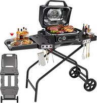 „Ninja Woodfire Grill“ kepsnių stovas, sulankstomas lauko kepsnių stovas su vežimėliu, skirtas „Ninja OG701“, „Pit Boss 10697/10724“, „57 cm Blackstone“, „Traeger Ranger“ modeliams, su stalviršiu ir krepšeliu
