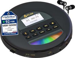 „Nomad“ CD grotuvas – nešiojamas „Discman“ su „Bluetooth“, FM radiju ir ausinėmis | Apsauga nuo smūgių ir AUX laidas, užtikrinantis kristalinio skaidrumo garsą automobilyje, auksinis