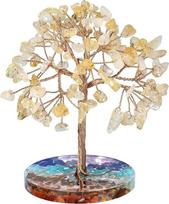„Nupuyai“ sidabrinis medis su kristalais, 7 čakrų akmenimis, dervos pagrindu, Feng Shui bonsai, sėkmės talismanas, interjero dekoracija, citrinas