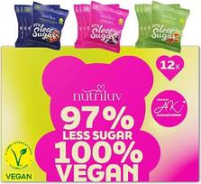 „Nutriluv“ veganiški guminukai su mažu cukraus kiekiu – 12 x 50 g | Veganiškas rinkinys: rūgštūs, putojantys ir vaisiniai |