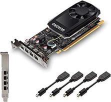 „Nvidia Quadro P1000“ 4GB GDDR5, 4x „Mini DisplayPort“, žemo ir aukšto profilio „PCIe Express“ profesionali vaizdo plokštė – juoda – komplekte su 4 ekrano kabeliais – nauja OEM paprasta dėžutė (atnaujinta)