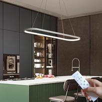 „Office Oval“ LED pakabinamas šviestuvas, reguliuojamo aukščio, skirtas valgomojo stalui, virtuvės pakabinamas šviestuvas, šviesos intensyvumas reguliuojamas nuotolinio valdymo pultu, baltas, juodas, auksinis, 90/120 cm (baltas, 90 cm/35,4)
