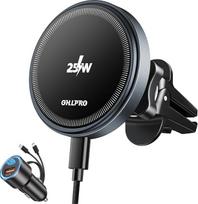 „OHLPRO“ 25 W „MagSafe“ automobilinis laikiklis su įkrovimo funkcija, magnetinis automobilinis įkroviklis, skirtas „iPhone 17/16 Pro Max“, „Plus“, „Pro“ ir „Air“ modeliams, montuojamas ant ventiliacijos grotelių, su 63 W USB-C automobiliniu adapteriu, pas