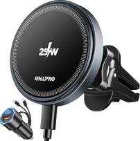 „OHLPRO“ 25 W „MagSafe“ automobilinis laikiklis su įkrovimo funkcija, magnetinis automobilinis įkroviklis, skirtas „iPhone 17/16 Pro Max“, „Plus“, „Pro“ ir „Air“ modeliams, montuojamas ant ventiliacijos grotelių, su 63 W USB-C automobiliniu adapteriu, pas