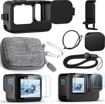 „OKFUN“ priedų rinkinys, skirtas „GoPro HERO12/11/10/9 Black“: nešiojimo dėklas + silikoninis dėklas, guminis objektyvo dangtelis, ekrano apsauginė plėvelė, baterijos laikiklis, objektyvo dangtelis, kaklo diržas